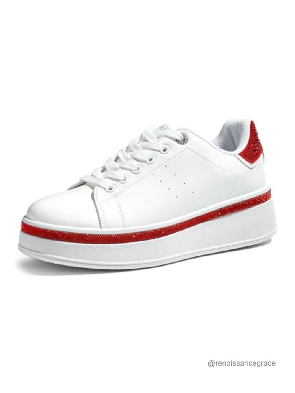Women's Sparkly Glitter Platform Sneakers with Rhinestone Details